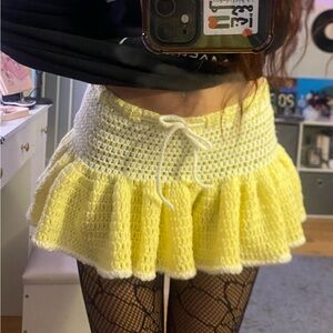 Stripped Yellow and white Crochet Mini Skirt